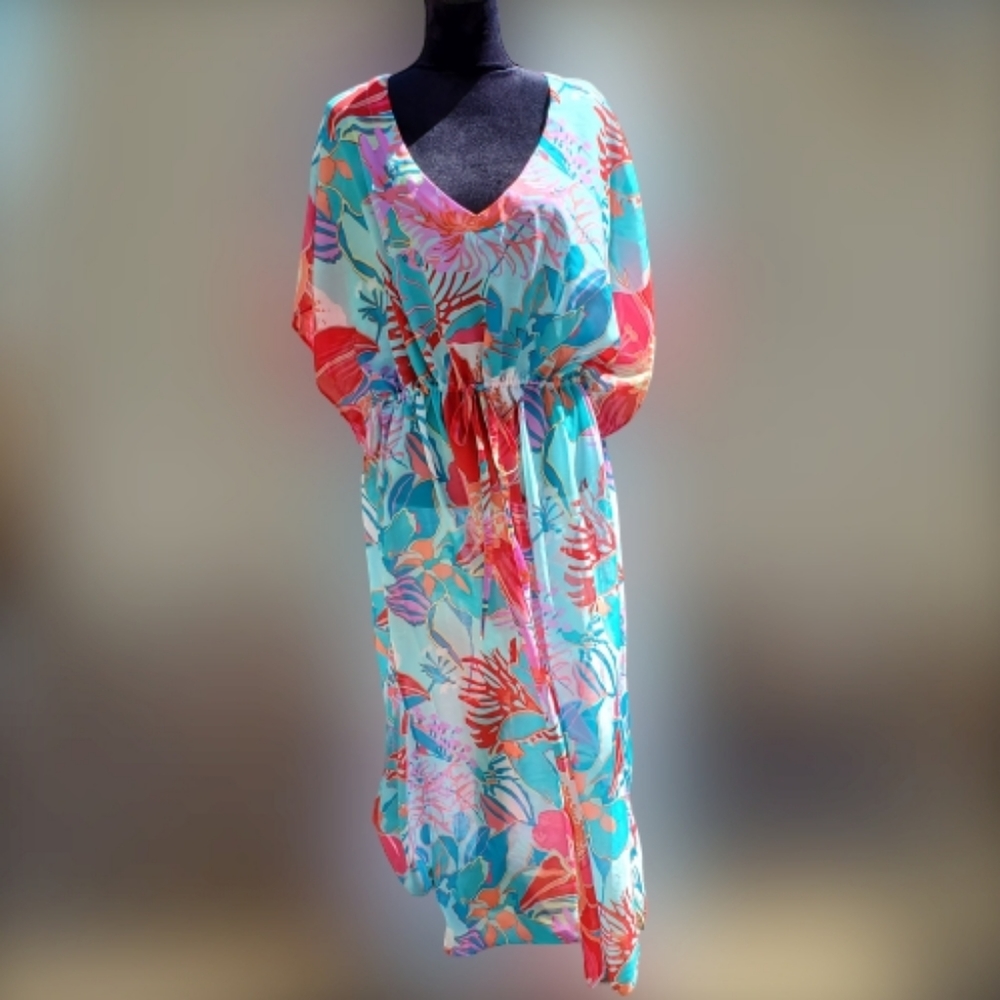 Talbots Flowy Floral Lightweight Drawstring Dress